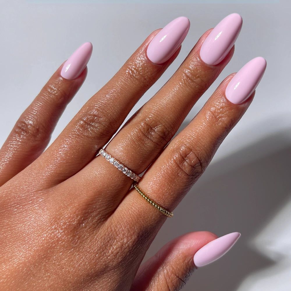 Pastel Pink Glossy Medium Stiletto Nails — Pastel Nails 2027 for Dark Skin