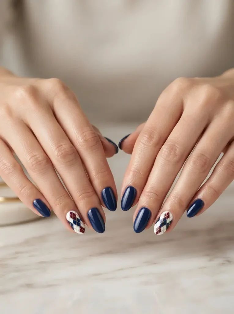 Navy Blue Argyle Oval Nails Navy Blue Argyle Oval Nails — Swim Nails Team Colors 2027