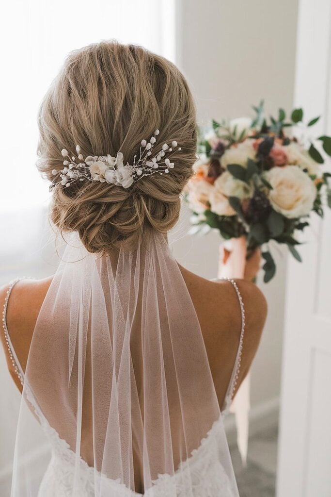 Textured Low Updo With Veil — Wedding Updos 2027