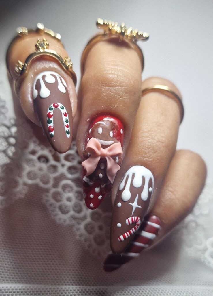 Detailed 3D Elements Clean Lines Visual Idea — Long Christmas Nails 2026
