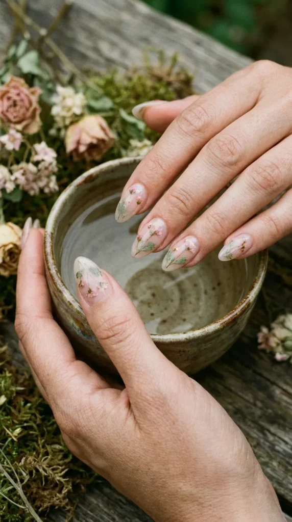 Pressed Flower Embedded Almond Nails Pressed Flower Embedded Almond Nails — Summer Almond Nails 2027