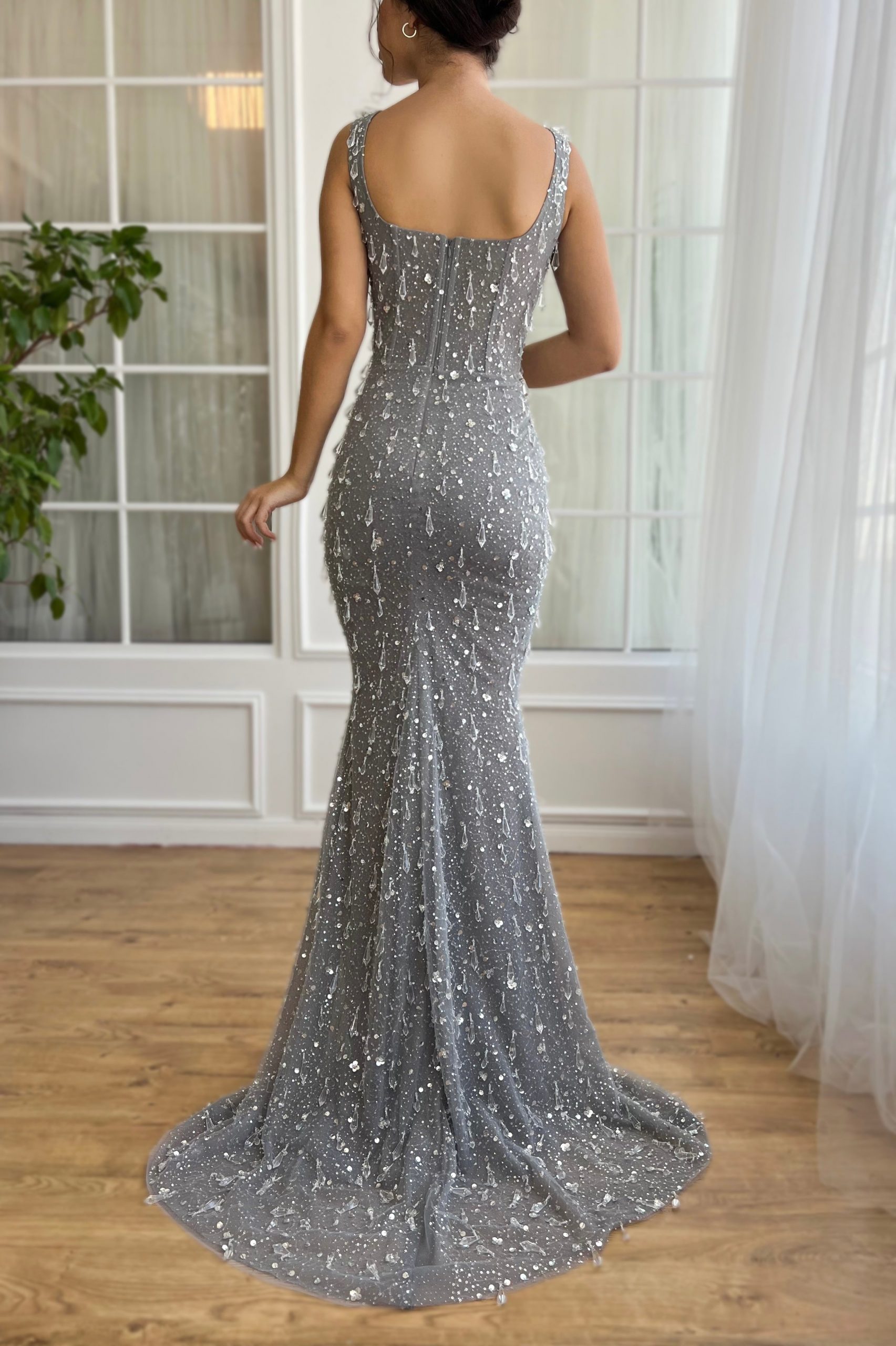 Grey Sequin and Bead Embellished Sleeveless Mermaid Dress Grey Sequin and Bead Embellished Sleeveless Mermaid Dress — Mermaid Dresses 2027