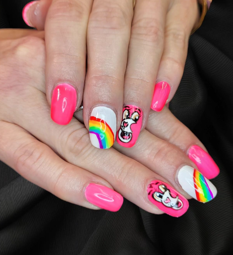 Neon Pink Tiger Face Nails — Nails 2027 for Kids