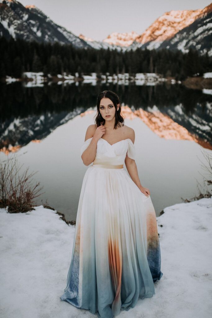 White Off-the-Shoulder Dress with Ombre Skirt — Colored Wedding Dresses 2027