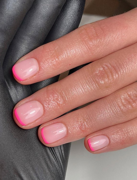 Neon Pink Micro French on Short Square Neon Pink Micro French on Short Square — Short Micro French Tip Nails 2027