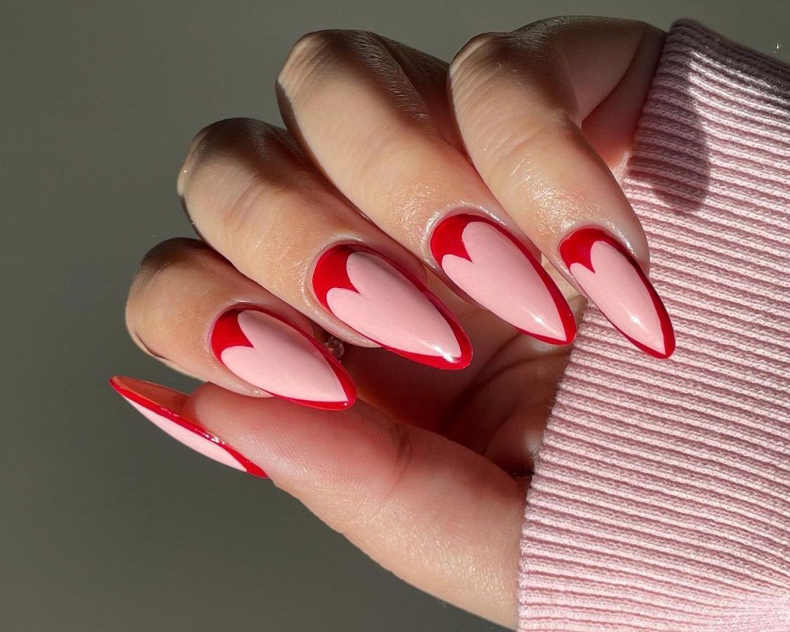Stiletto Light Pink Red Heart French Tips Stiletto Light Pink Red Heart French Tips — Love Nails 2027