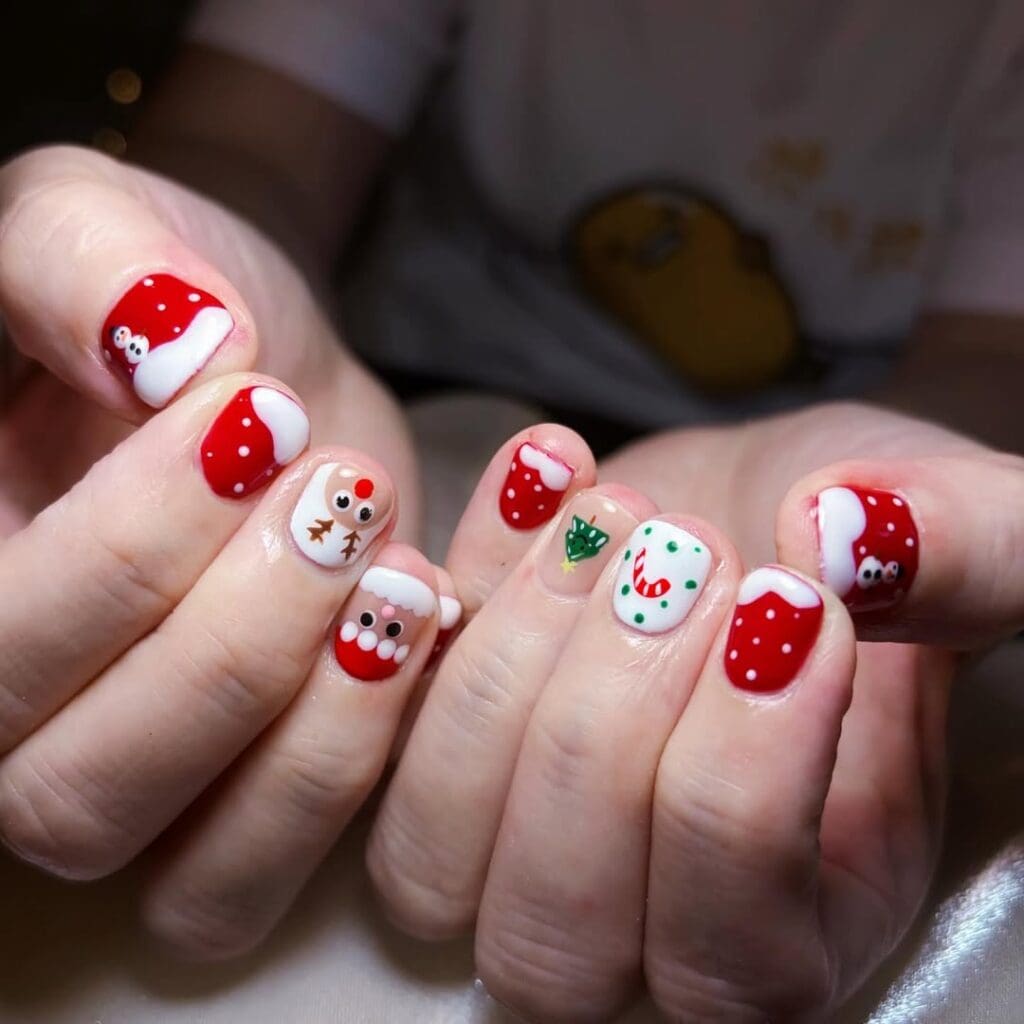 Short Squares with Festive Christmas Characters — Short Christmas Nails 2026