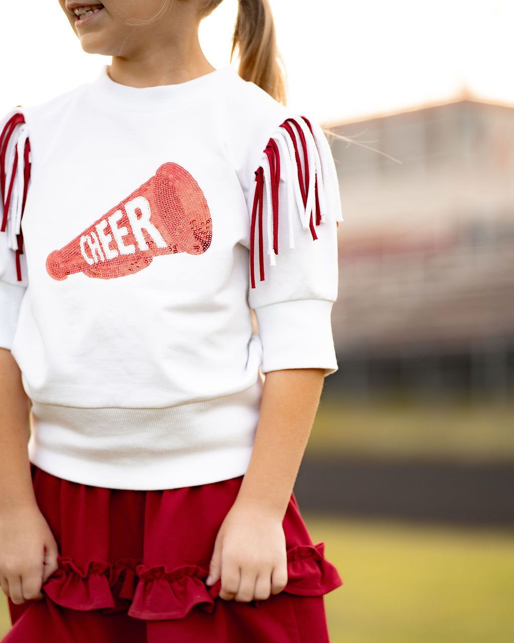Cheer Sweatshirt and Ruffled Skirt Combination Cheer Sweatshirt and Ruffled Skirt Combination — Cheer Outfits for Women 2027