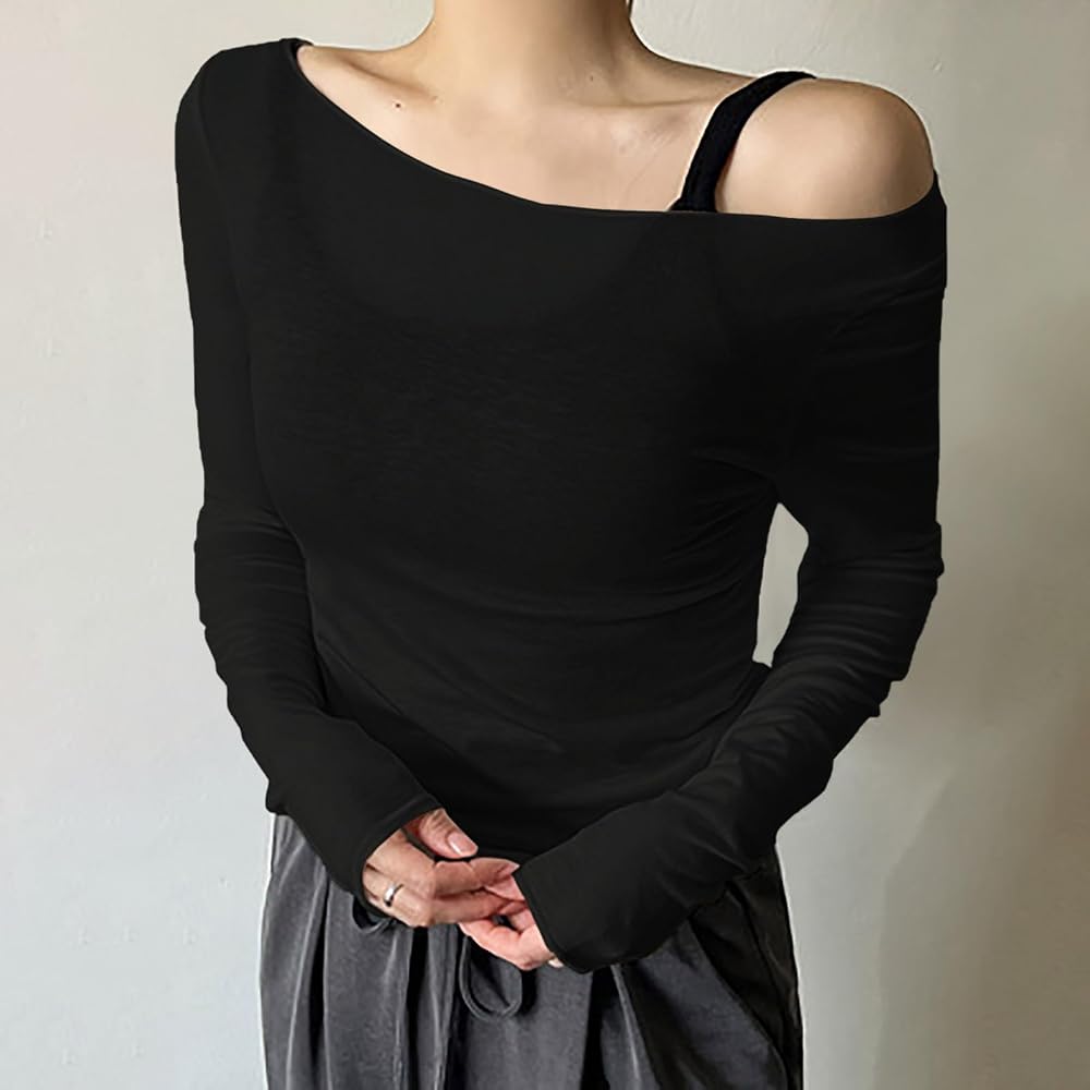 Black Jersey Off-Shoulder Top with Grey Drawstring Trousers — Off the Shoulder Top Outfits 2027