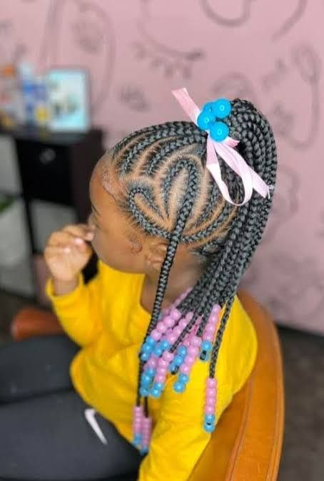 Cornrows Into High Ponytail With Beads — Kids Braids 2027