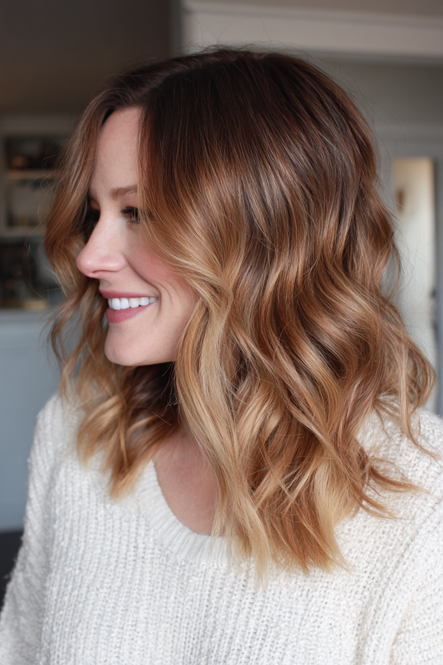 Mid-Back Layers With Honey Balayage — Balayage on Wavy Hair 2027
