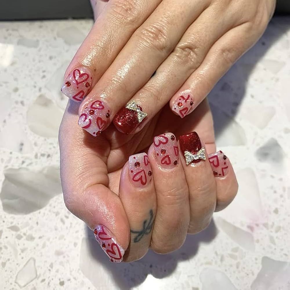 Glossy With Glitter Visual Idea Glossy With Glitter Visual Idea — Valentines Press On Nails 2027