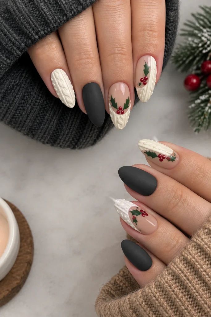 Matte And Textured Visual Idea — Christmas Sweater Nails 2026