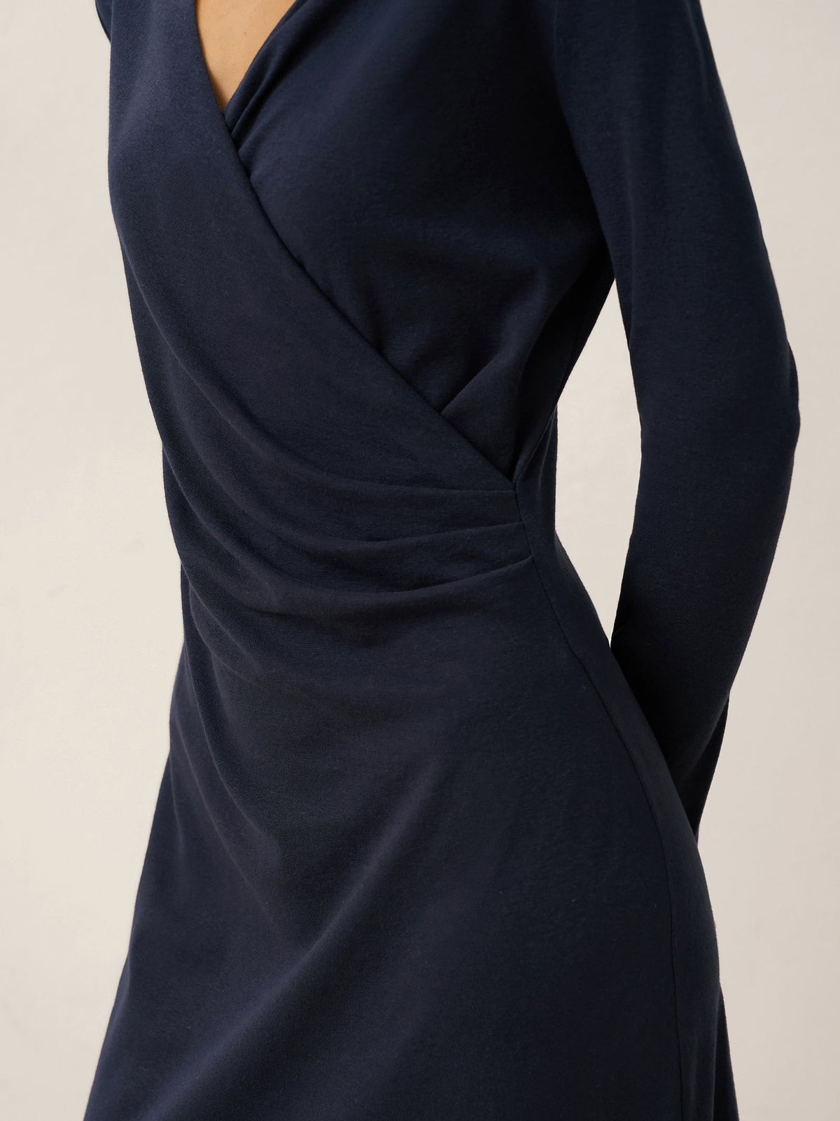 Navy Long-Sleeve Jersey Wrap Dress with Crossover Neck Navy Long-Sleeve Jersey Wrap Dress with Crossover Neck — Shrink Wrap Outfits 2027