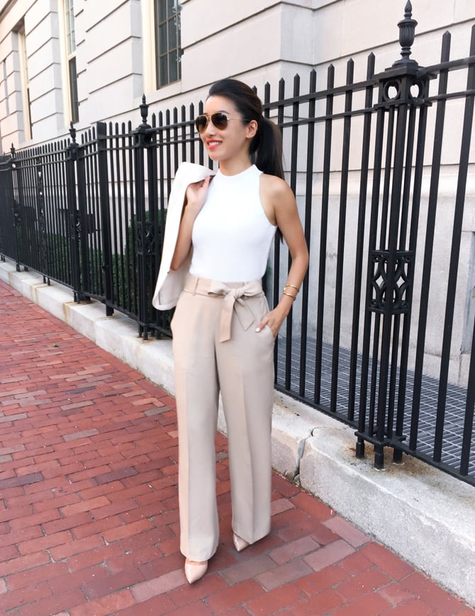 High-Waisted Beige Trousers with Draped Blazer High-Waisted Beige Trousers with Draped Blazer — Business Casual Outfits 2027