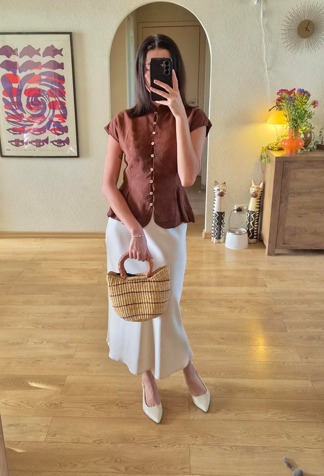 Brown Top and Slip Dress Layering for a Textured Look — First Day of Work Outfits 2027