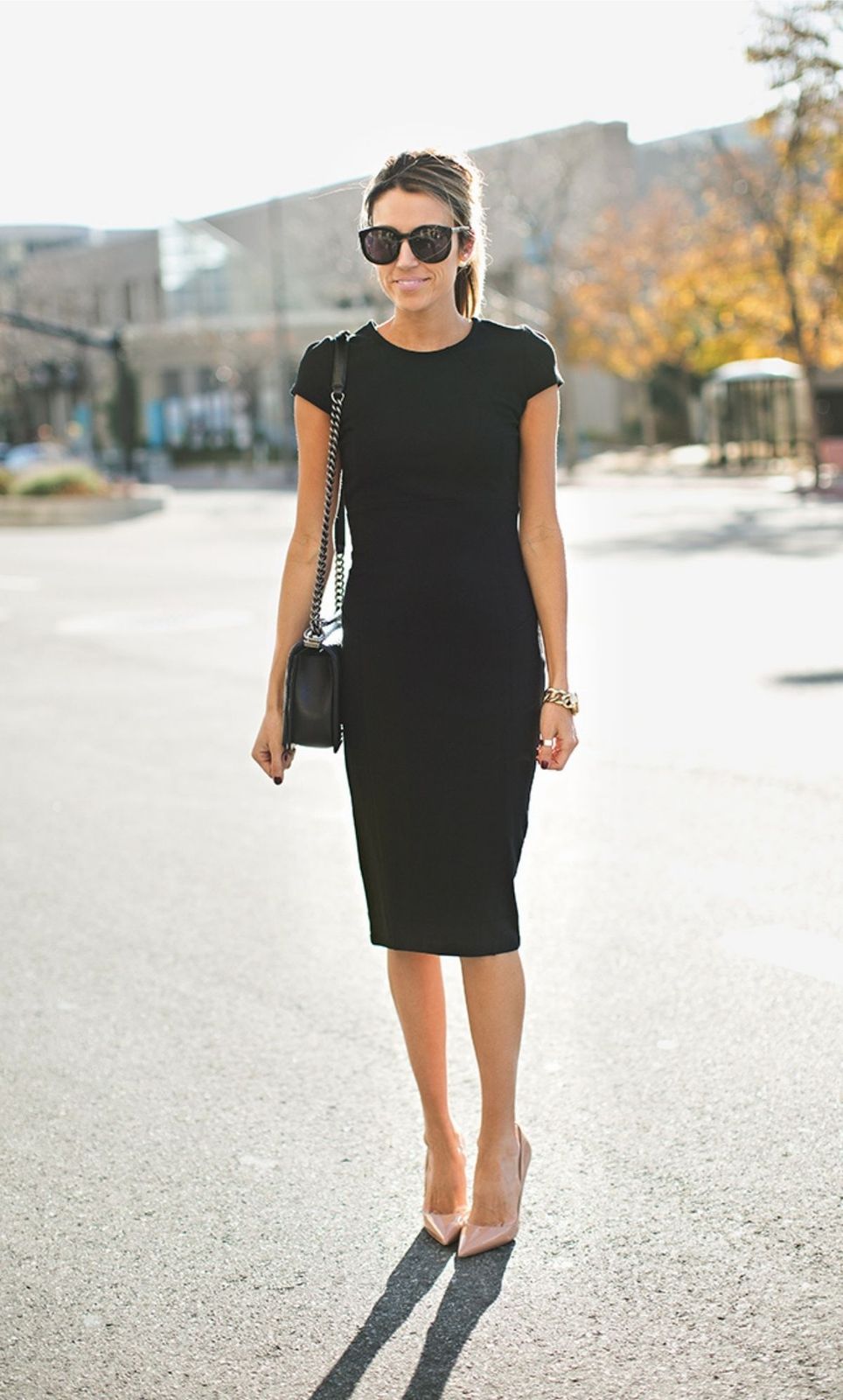 Classic Black Midi Sheath Dress with Nude Pumps Classic Black Midi Sheath Dress with Nude Pumps — Little Black Dress Outfits 2027