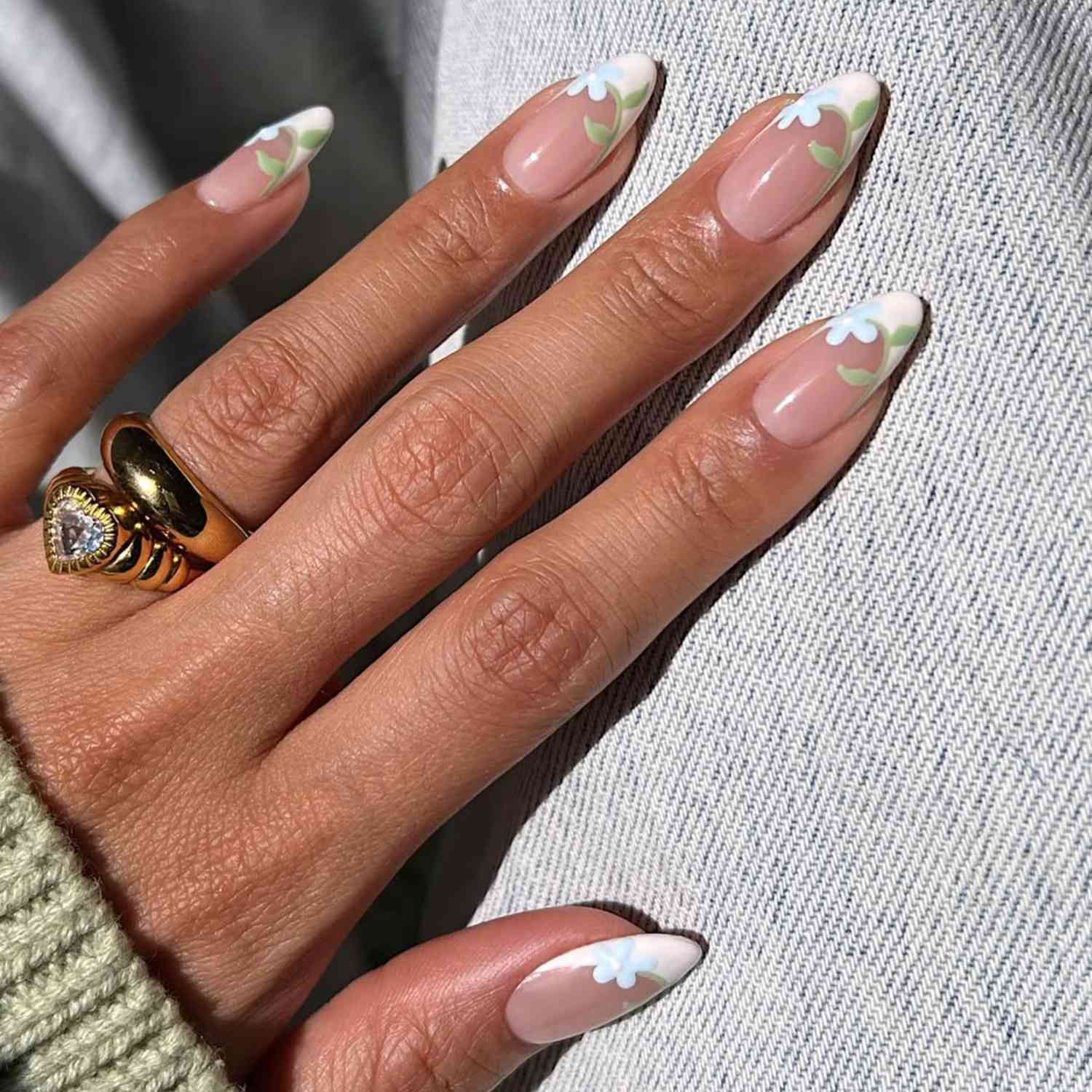 Floral Accented Sheer Pink French Tips Floral Accented Sheer Pink French Tips — Easter French Tip Nails 2027