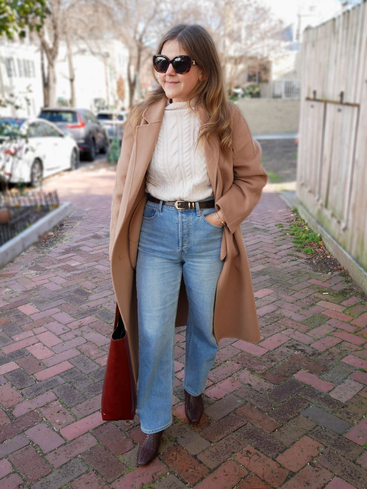 Cream Cable-knit Turtleneck Sweater under a Camel Coat — Turtleneck Outfits 2027