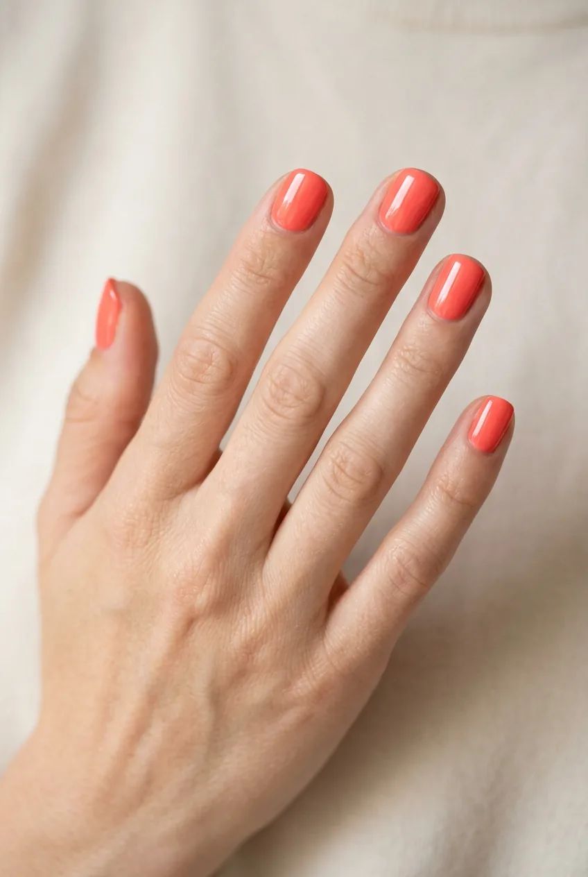 Vibrant Glossy Coral Vibrant Glossy Coral — Short Coral Nails 2027
