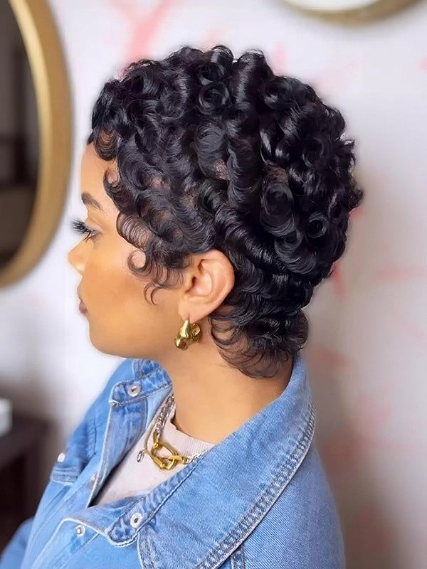 Dark Brown Pixie With Finger Waves Dark Brown Pixie With Finger Waves — Pixie 2027 for Curly Hair