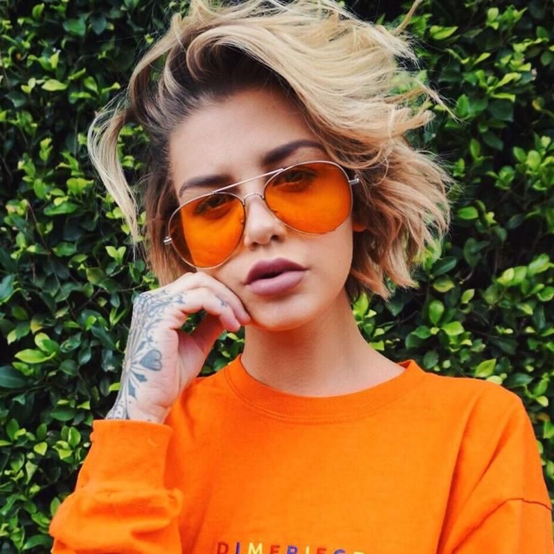 Vibrant Orange Lenses with a Matching Orange Sweatshirt — Aviator Sunglasses for Women 2027