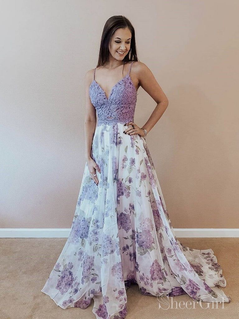 Lilac Floral Chiffon Dress with Lace Bodice Lilac Floral Chiffon Dress with Lace Bodice — Junior Prom Outfits 2027