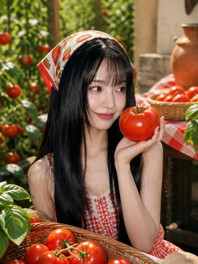 Gingham Dress with Tomato-Print Headscarf — Tomato Girl Outfits 2027