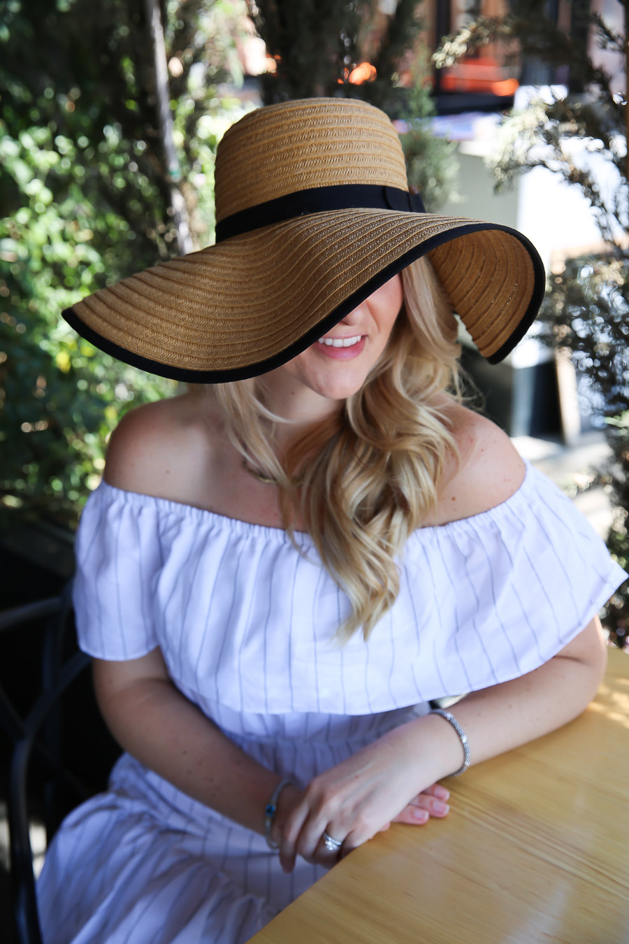 Striped Off-Shoulder Blouse with Light Blue Denim Mini Skirt — Off the Shoulder Top Outfits 2027