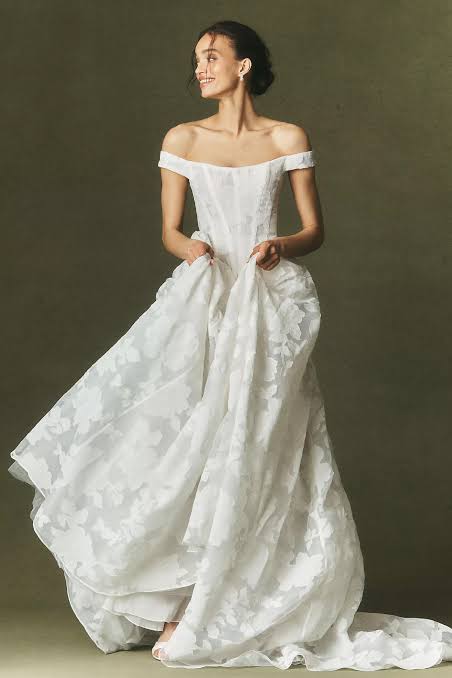 Elegant Ivory Jacquard Ballgown with Floral Pattern — Bridal Shower Dresses 2027