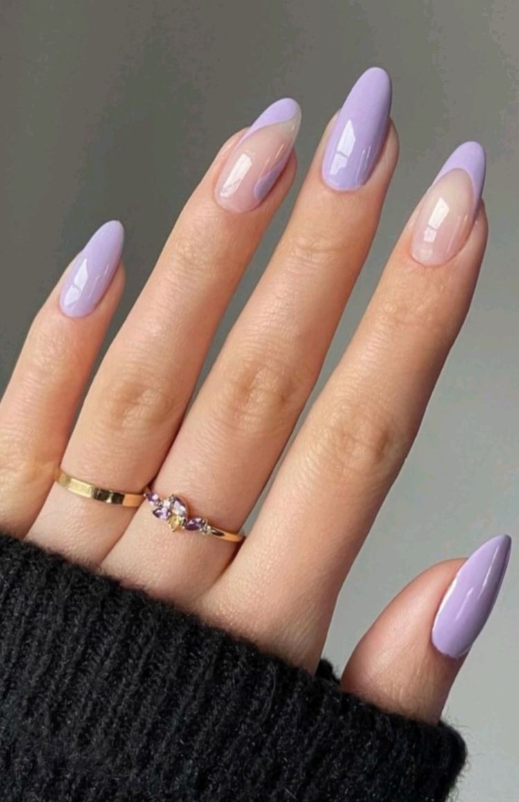 Medium Almond Lavender Negative Space French Medium Almond Lavender Negative Space French — Simple Graduation Nails 2027