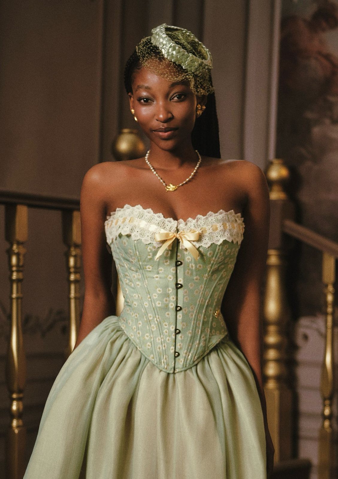 Sage Green Floral Lace Corset with Voluminous Skirt Sage Green Floral Lace Corset with Voluminous Skirt — Lace Corset Top Outfits 2027