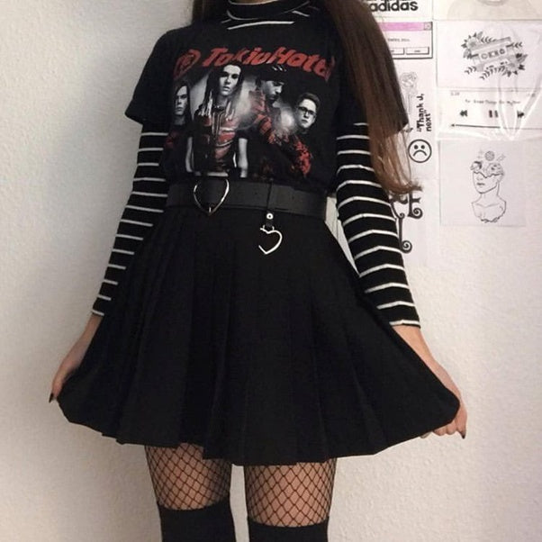 Striped Long-Sleeve Under Band Tee: Classic Emo Layering Striped Long-Sleeve Under Band Tee: Classic Emo Layering — Emo Outfits 2027