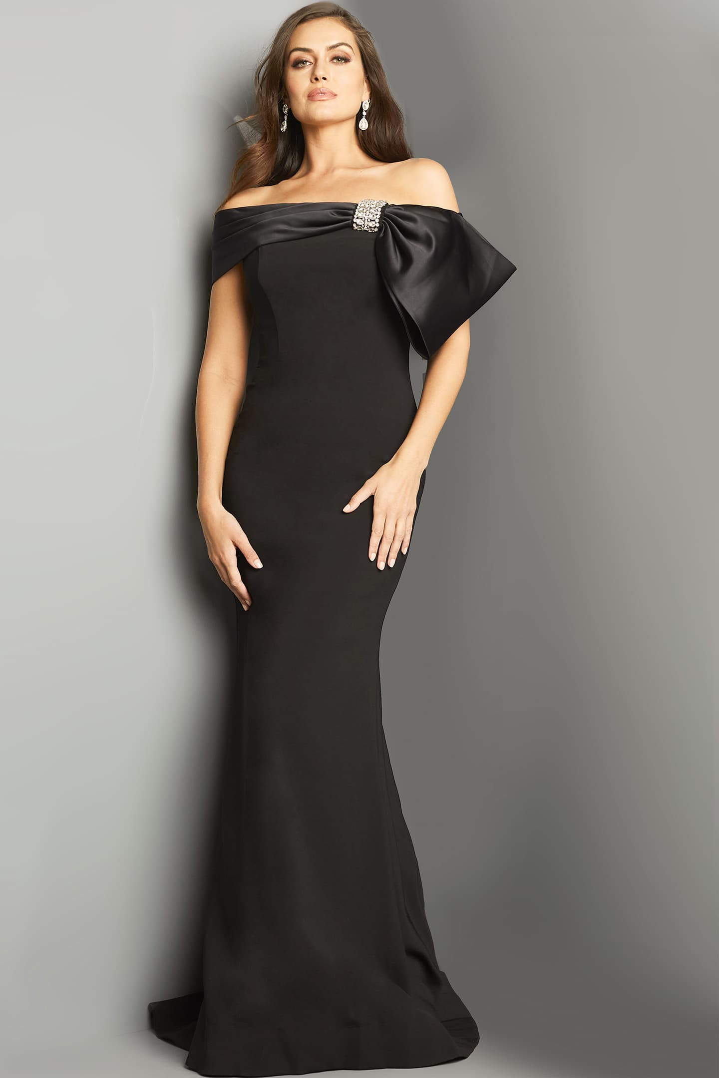 Mermaid Gown with Off-Shoulder Neckline and Satin Bow Accent Mermaid Gown with Off-Shoulder Neckline and Satin Bow Accent — Black Tie Dresses 2027