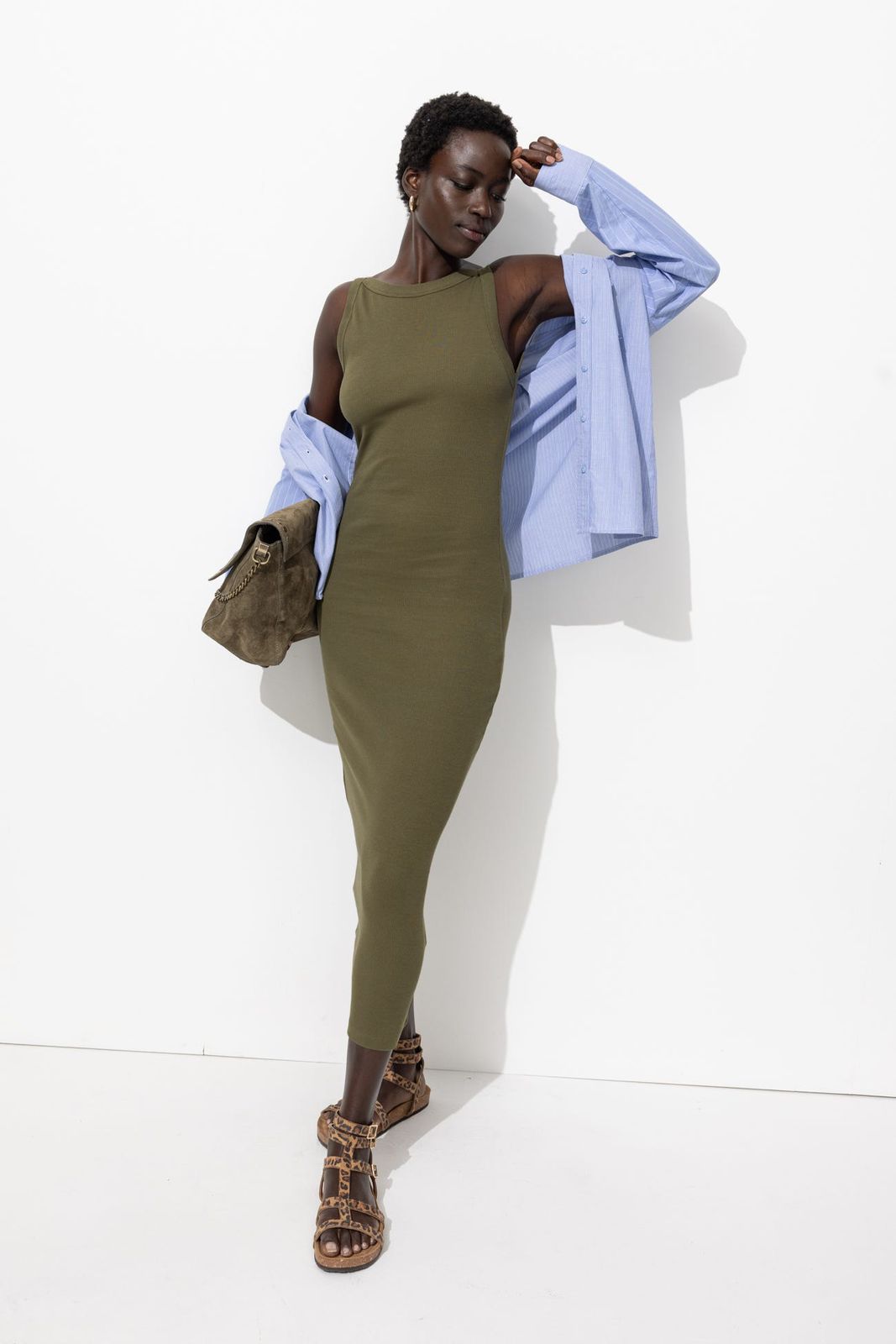 Chic Layering with an Olive Green Ribbed Midi Dress Chic Layering with an Olive Green Ribbed Midi Dress — Moss Green Outfits 2027