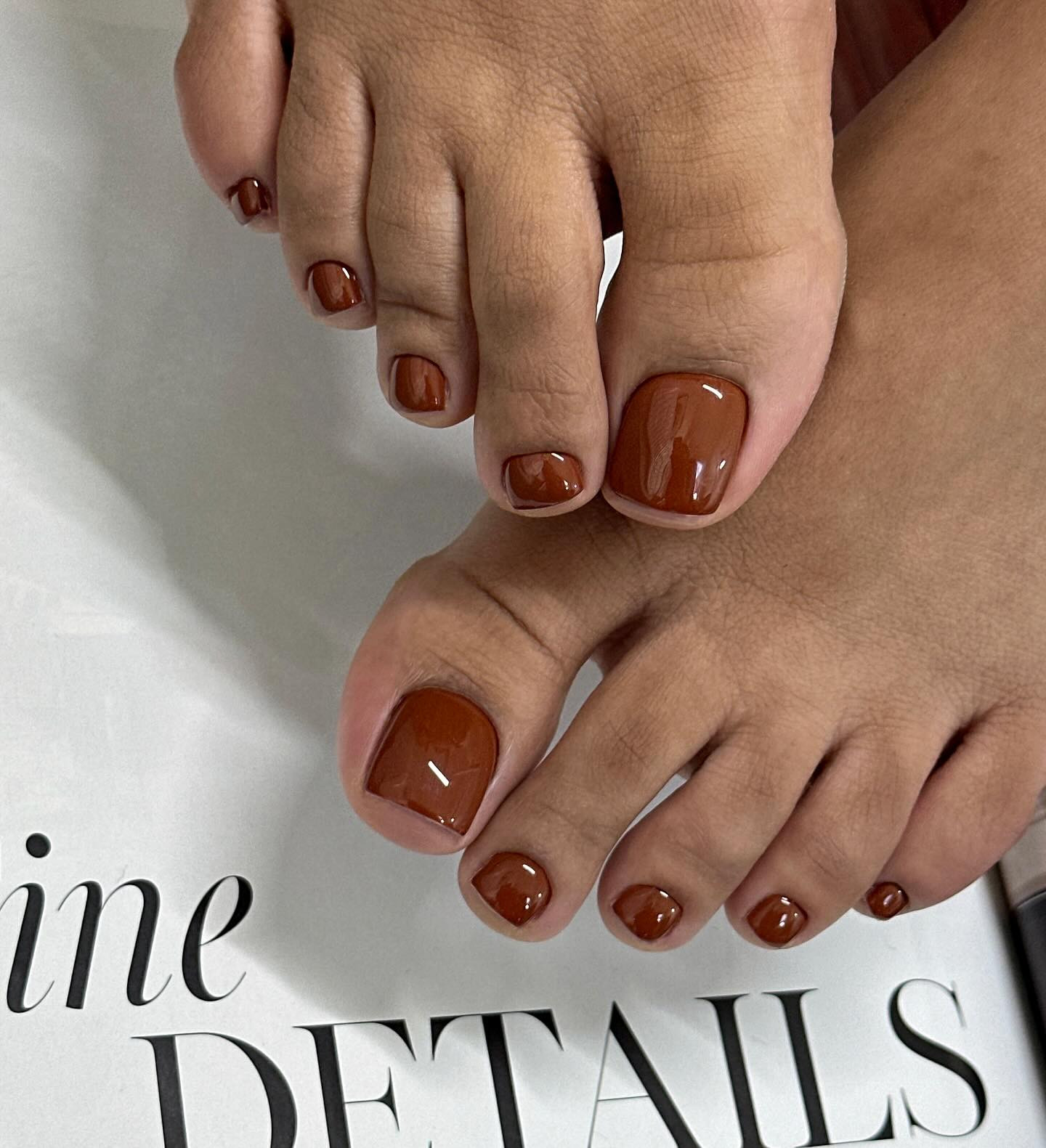 Rich Chocolate Brown Glossy Pedicure — Toe Nails 2027 for Tan Skin