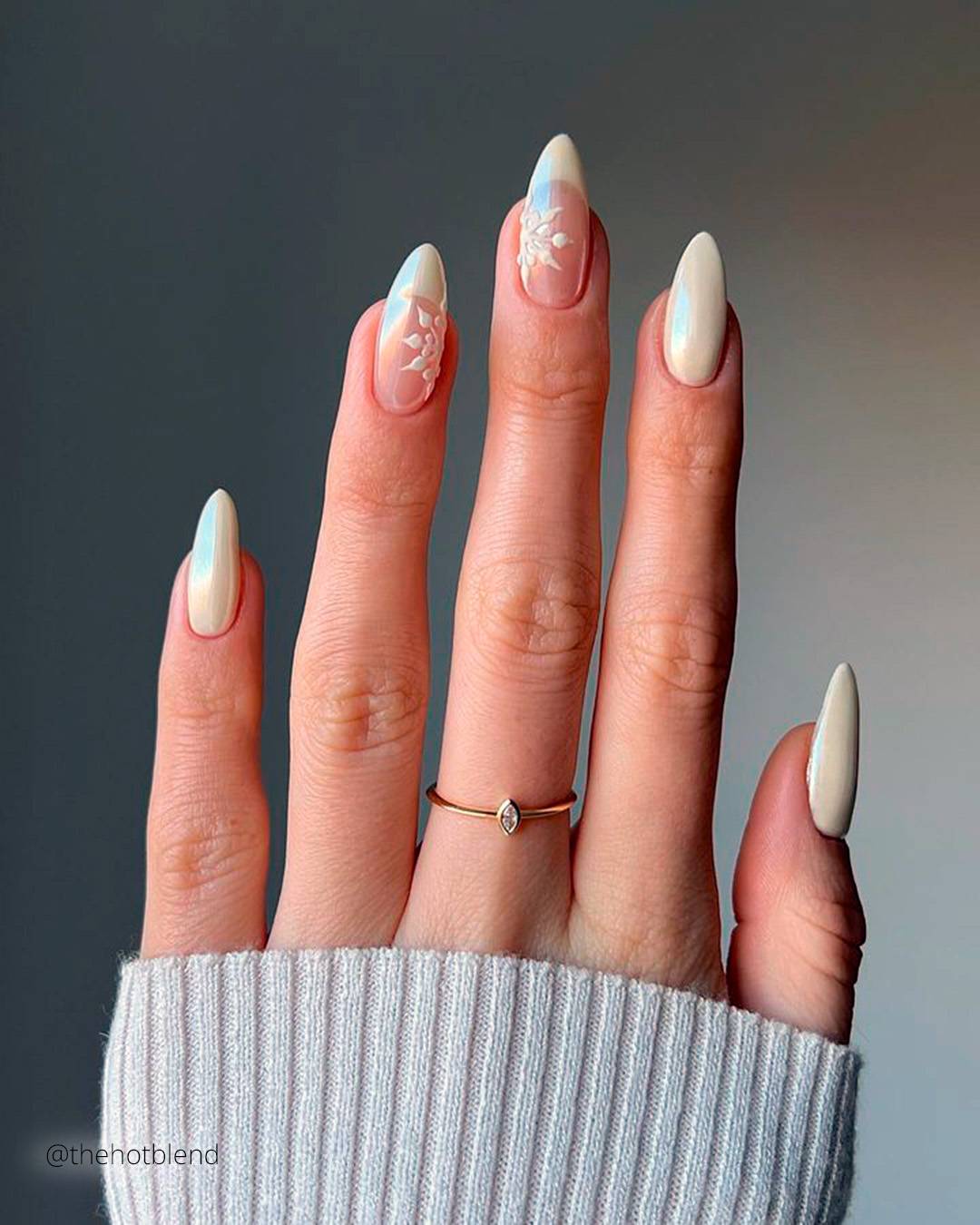 Pale Cream Floral Lace Almond Nails Pale Cream Floral Lace Almond Nails — Winter Vacation Nails 2027