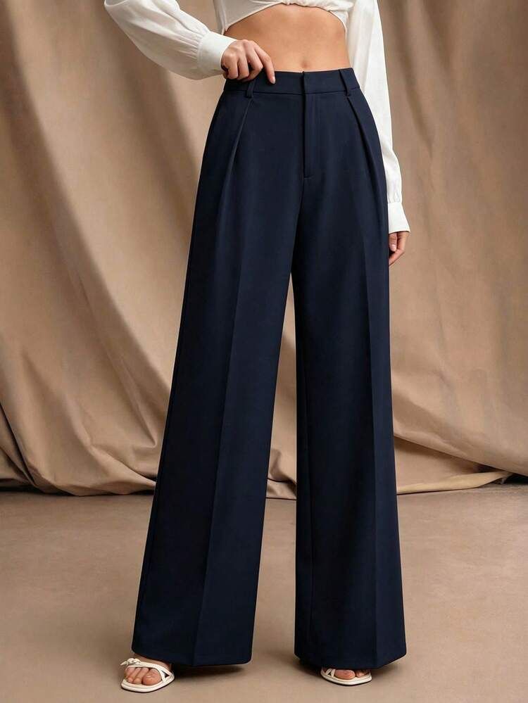 White Sandals Outfit Idea White Sandals Outfit Idea — Navy Blue Pleated Pants Outfits 2027