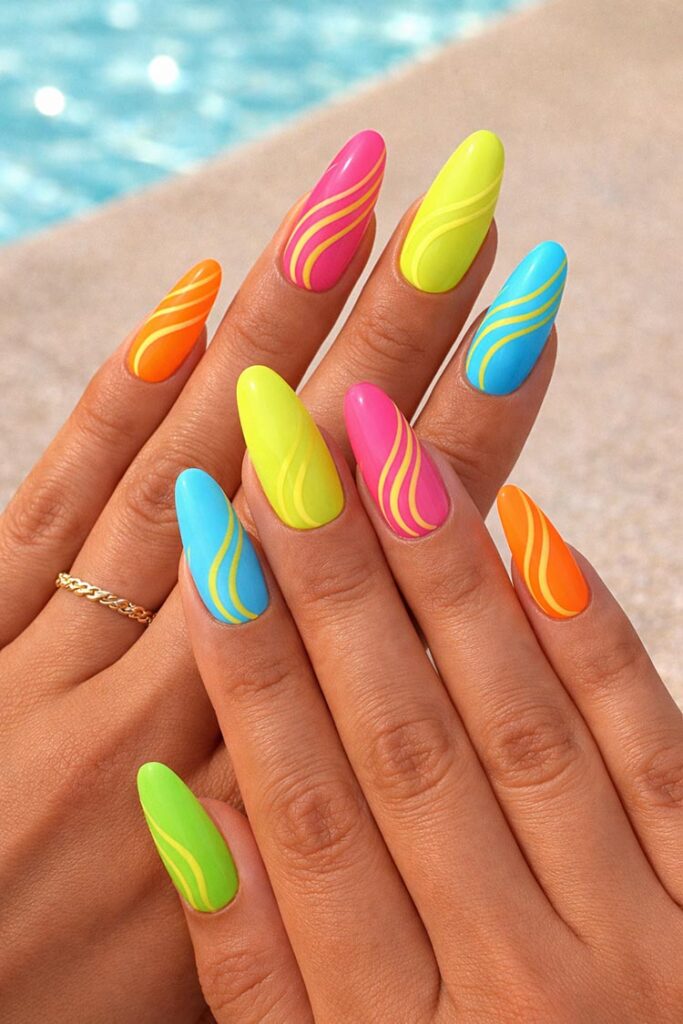 Neon Wavy Lines — Summer Dip Nails 2027