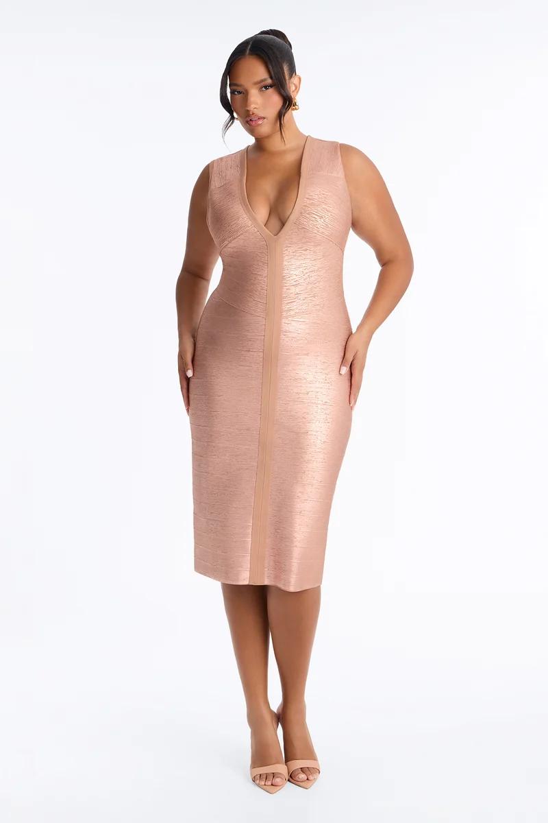 Rose Gold Bandage Dress for Evening Elegance — Curvy Dresses 2027