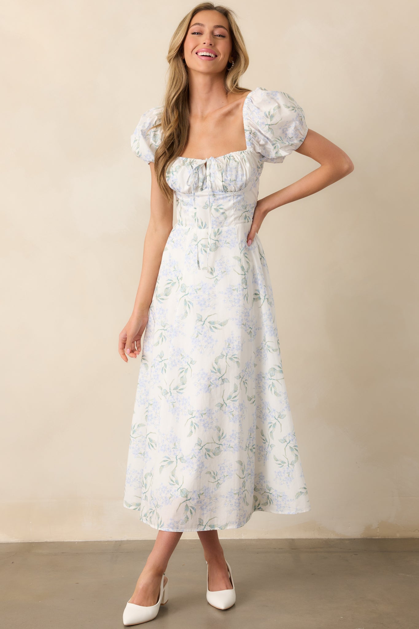 White Floral Maxi Dress with Puff Sleeves and Empire Waist White Floral Maxi Dress with Puff Sleeves and Empire Waist — Puff Sleeve Dresses 2027