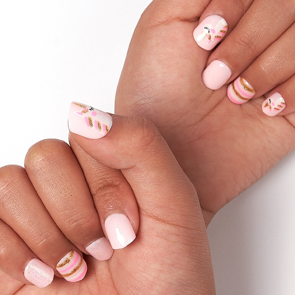 Cupcake Pink Gold Stripe Nails — Nails 2027 for Kids