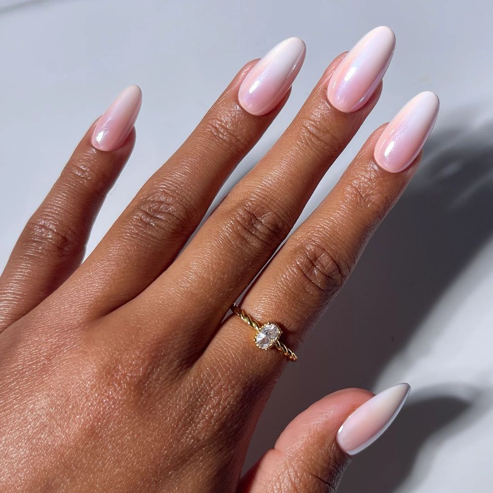 Medium Oval Pearlescent Pink to White Ombre Medium Oval Pearlescent Pink to White Ombre — Light Pink Wedding Nails 2027