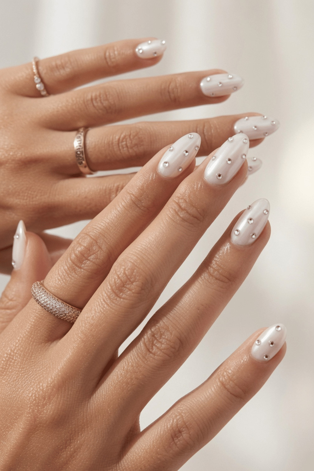 Uniform Rhinestone Milky Oval Nails Uniform Rhinestone Milky Oval Nails — Crystal Rhinestone Nails 2027
