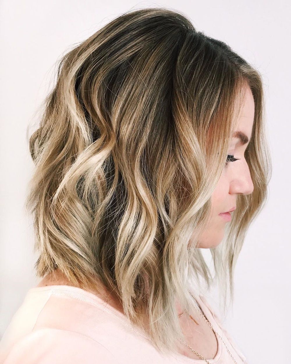 Ash Blonde Balayage Lob Side View — Balayage Lob 2027