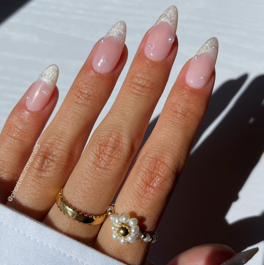 Sheer Nude Lace Pattern French Sheer Nude Lace Pattern French — Simple Wedding Nails 2027