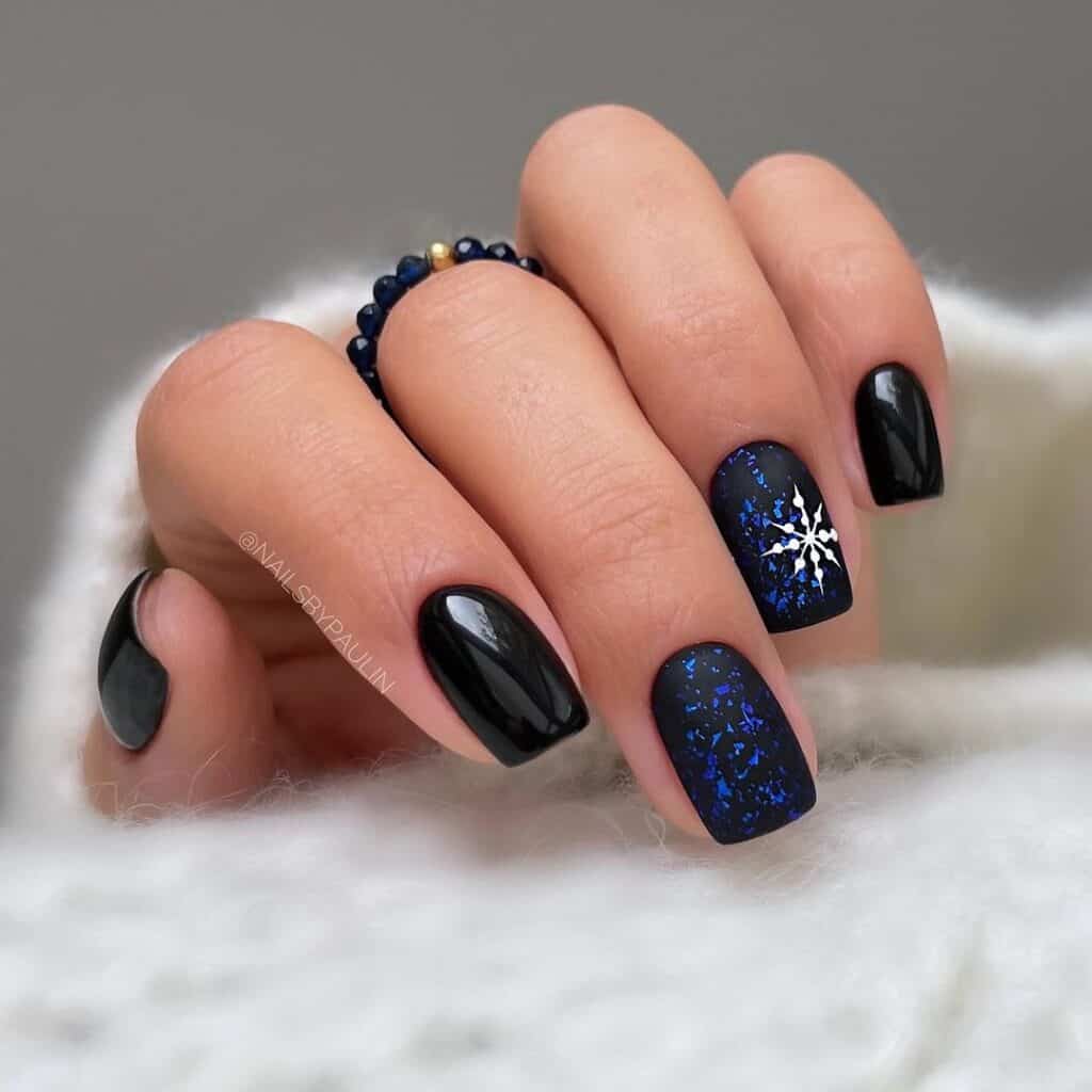 Black Square Snowflake Speckle Nails Black Square Snowflake Speckle Nails — Winter Black Nails 2027