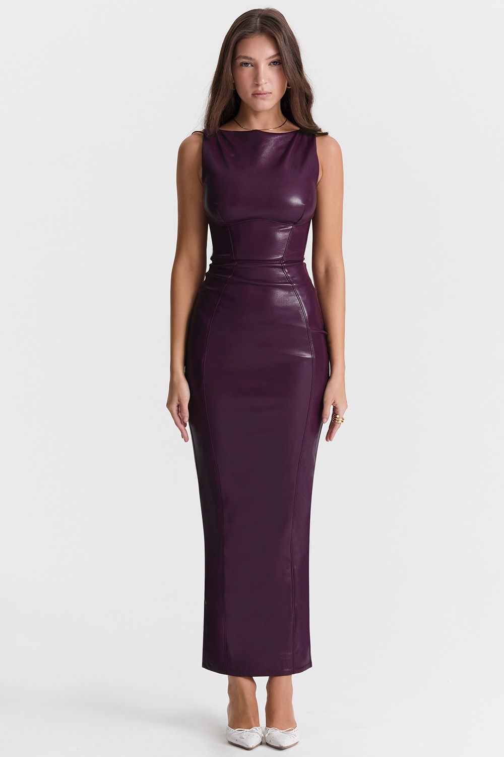Sculpted Purple Vegan Leather Maxi Dress Sculpted Purple Vegan Leather Maxi Dress — Purple Leather Outfits 2027