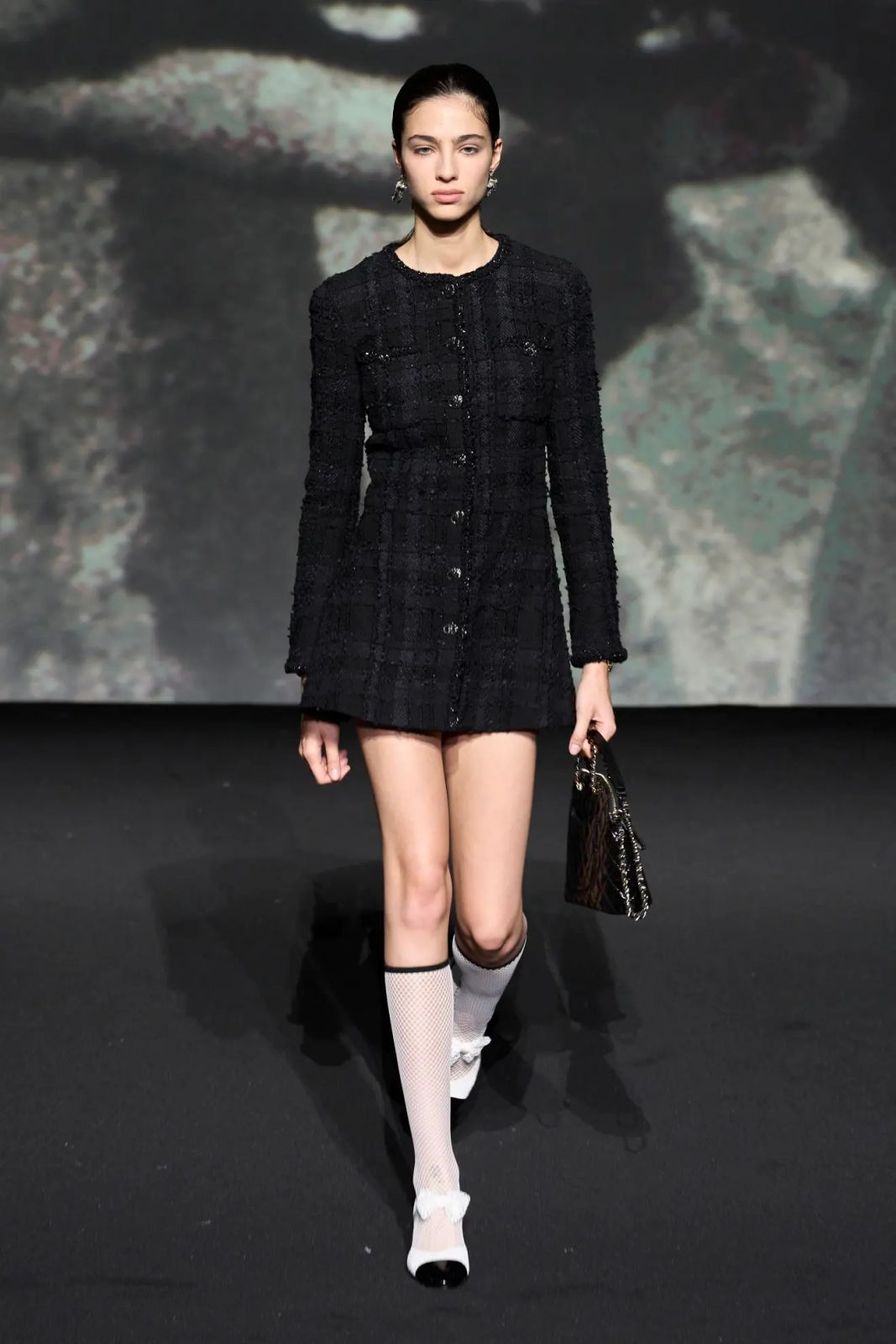 Black Textured Mini Dress with Fishnet Knee-High Socks Black Textured Mini Dress with Fishnet Knee-High Socks — Little Black Dress Outfits 2027