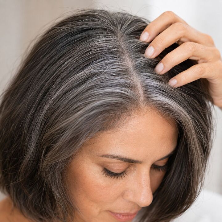 Dark Base With Gray Roots And Highlights Visual Idea — Transitioning to Gray Hair 2027